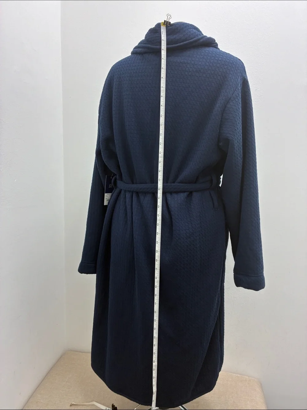 Stafford Navy Waffle Fleece Lined Bath Robe with Belt
